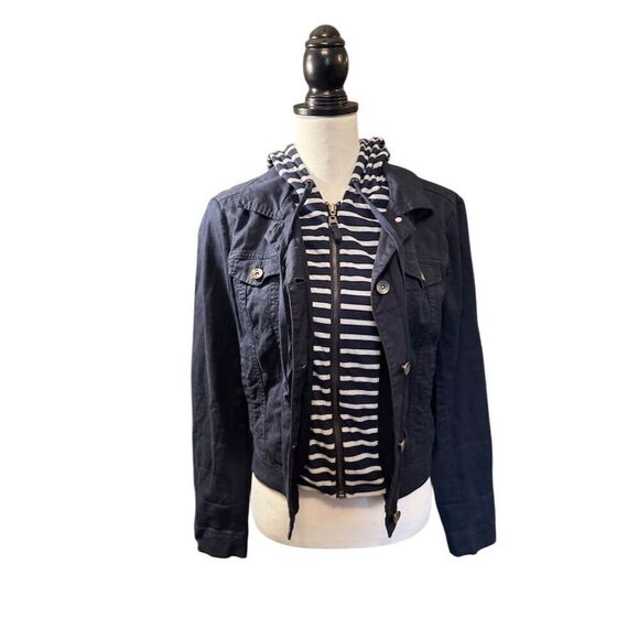 Splendid Women's Blue Denim Jacket Striped Hood. Size Small. - Picture 4 of 16